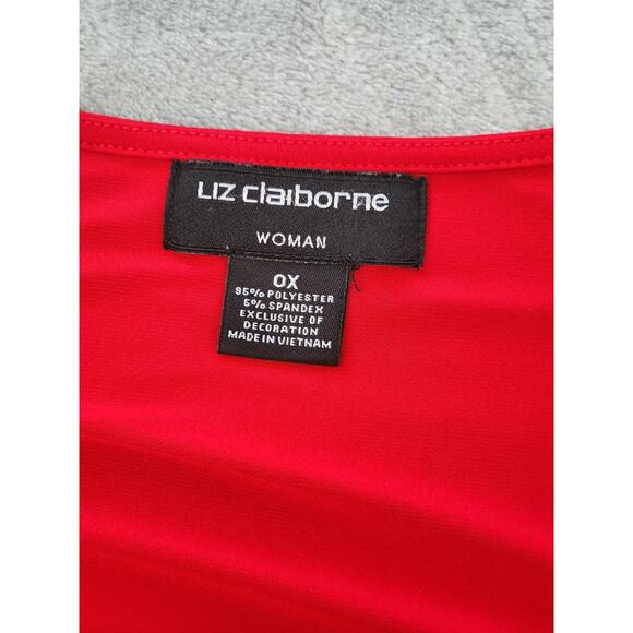 LIZ CLAIBORNE Red Liquid Knit Top Jeweled Keyhole Neckline Size XL OX - Picture 5 of 11